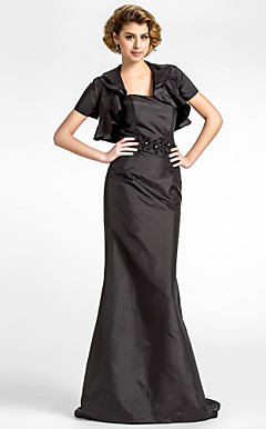 schede / column strapless vegen / borstelen trein taft moeder van de bruid jurk met een wrap