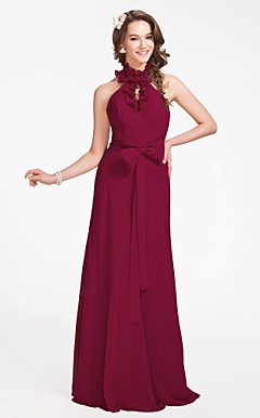 Sheath/Column High Neck Floor-length Chiffon Bridesmaid Dress