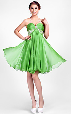 A-line Halter Knee-length Chiffon Cocktail Dress