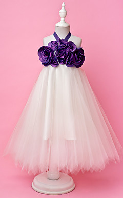 A-line Halter Floor-length Tulle And Taffeta Flower Girl Dress