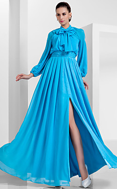 a-line hohen Hals bodenlangen Chiffon Abendkleid