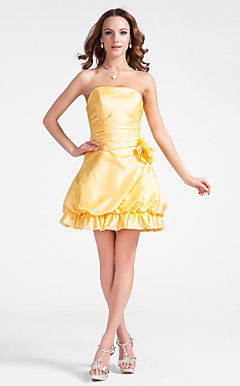 A-line Strapless Knee-length Taffeta Cocktail Dress