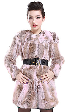 Beautiful Long Sleeve Collarless Rabbit Fur Casual/Party Coat (More Colors)