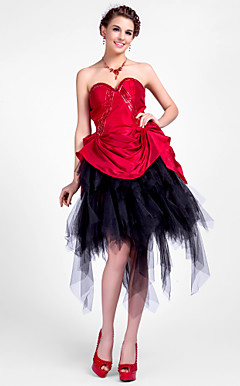 Ball Gown Sweetheart Asymmetrical Taffeta And Tulle Cocktail Dress