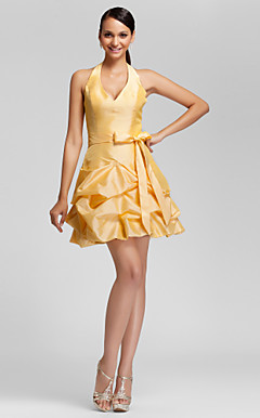 Ball Gown Halter Short/Mini Taffeta Bridesmaid Dress