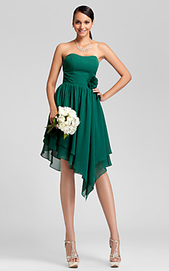 A-line Strapless Asymmetrical Chiffon Bridesmaid Dress