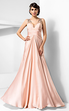 Sheath/Column V-neck Floor-length Satin Chiffon Evening Dress