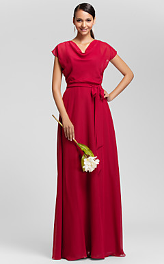 Sheath/Column Cowl Floor-length Chiffon Bridesmaid Dress