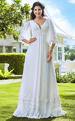 A-line V-neck Floor-length Chiffon Wedding Dress