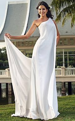 Sheath/Column One Shoulder Floor-length Chiffon Wedding Dress