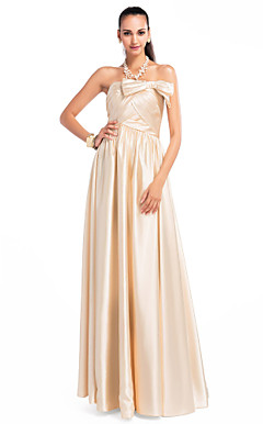 A-line Strapless Floor-length Stretch Satin Evening Dress