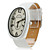  unisex pu analogico al quarzo orologio da polso con cassa ellittica (bianco)