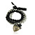  Black And White Layered Ladies' Strand Bracelet With Heart And Bow