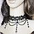  Handmade Black Floral Lace Gothic Lolita Necklace with Bead Tassels