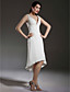  A-line V-neck Asymmetrical Knee-length Chiffon Wedding Dress (HXGD032)