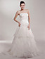  a-line Strapless Gericht Zug Satin Organza Tiered Brautkleid