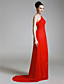  Chiffon Sheath/Column One Shoulder Sweep/Brush Train Evening Dress inspired by Debra Messing at Emmy Award