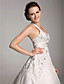  A-line Halter Court Train Satin Embroidery Wedding Dress