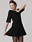  Cotton / Double Breasted Half Sleeves Round Neckline Pleated Dress / Women's Dresses (FF-B-BJ1058016)