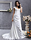 Sheath/ Column Scoop Sweep/ Brush Train Elastic Silk-like Satin Wedding Dress