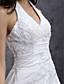  A-line Halter Chapel Train Taffeta Wedding Dress