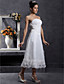  A-line Strapless Tea-length Organza Wedding Dress