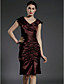  Sheath/Column V-neck Knee-length Stretch Satin Mother of the Bride Dress