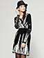  Beaded Printed Long Sleeves V Neckline Dress / Women's Dresses (FF-C-BL0736504)