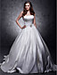  Ball Gown Strapless Chapel Train Satin Wedding Dress