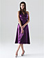  A-line Halter Tea-length Stretch Satin Bridesmaid/Wedding Party Dress