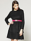  TS Layered Hem Long Sleeves Round Neckline Wool Dress / Women's Dresses (Black)