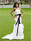  strapless barrido / cepillo tren de organza de raso vestido de novia trompeta / sirena con una envoltura