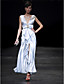  Sheath/ Column V-neck Tea-length Elastic Woven Satin Evening Dress