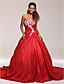  Ball Gown Strapless Chapel Train Taffeta Prom/ Evening Dress