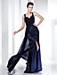  Sheath/ Column Straps Floor-length Chiffon Evening Dress With Split Front