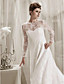  A-line Jewel Court Train Lace Satin Wedding Dress