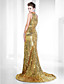  Sequined Trumpet/ Mermaid One Shoulder Sweep/ Brush Train Evening Dress inspired by Elizabeth Banks