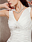  A-line V-neck Chapel Train Satin Wedding Dress