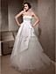  A-line Strapless Sweep/Brush Train Satin Tulle Wedding Dress