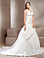  A-line V-neck Chapel Train Satin Wedding Dress