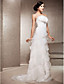  Sheath/Column Strapless Court Train Organza Wedding Dress