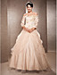  A-line Off-the-shoulder Floor-length Satin And Organza Wedding Dress
