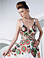  A-line V-neck Floor-length Charmeuse And Tulle Evening Dress