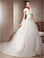  A-line With Straps Chapel Train Satin And Tulle Wedding Dress