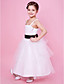  A-line Spaghetti Strap Tea-length Tulle And Satin Flower Girl Dress With Sash/Ribbon