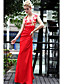  Clearance!Sheath/ Column Scoop Floor-length Satin With Pattern/ Print Side Draping Evening Dress