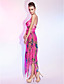  Sheath/Column Spaghetti Straps Asymmetrical Tea-length Cocktail Dress