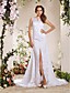  Charming A-line V-neck Chapel Train Lace Weeding Dress