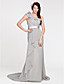  Sheath/ Column One Shoulder Sweep/ Brush Train Chiffon Bridesmaid Dress