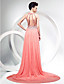  Sheath/Column Halter Court Train Chiffon Evening Dress